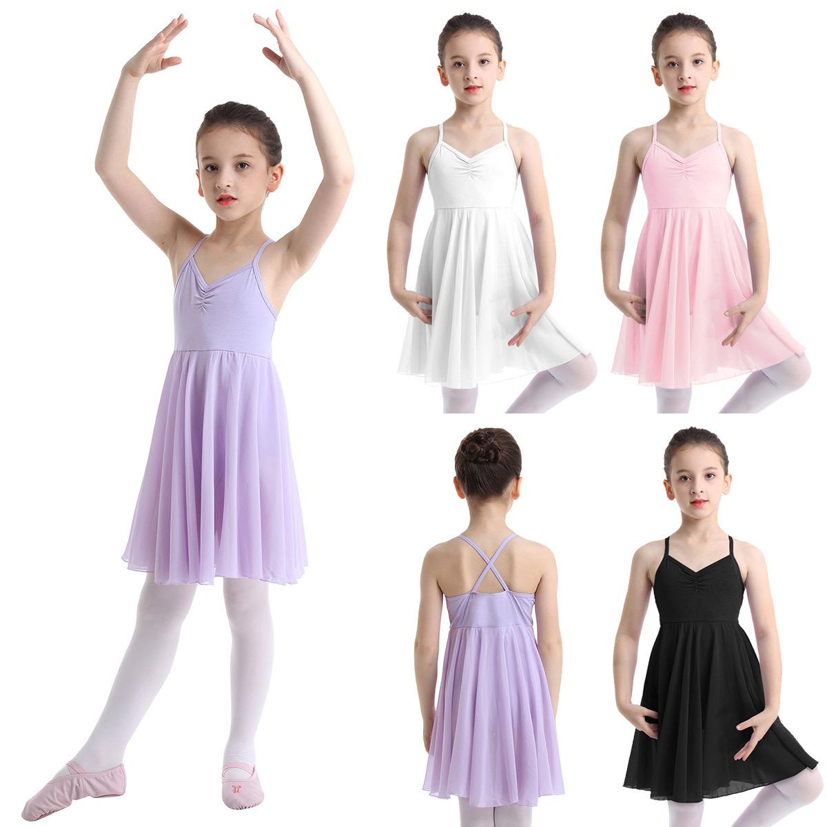 WinYing Girls Chiffon Ballet Leotard Dress Elegant Dancewear for Ballet Performances Practice 3-4 Years roze