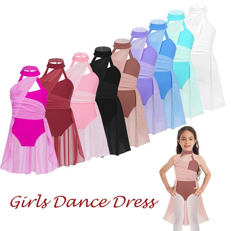 Daenrui Meisjes balletjurk kinderen ruches chiffon lijfje dans turnpakje jurk lyrisch danskostuum hedendaagse danskleding 5-6 Years zwart
