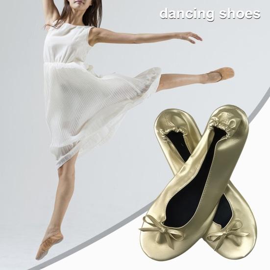 Talos Sport leisure 1 paar opvouwbare balletschoenen met opbergtas Superzacht Slijtvast Ademend Gemakkelijk schoon te maken Yoga Dansslippers Schoenen L goud