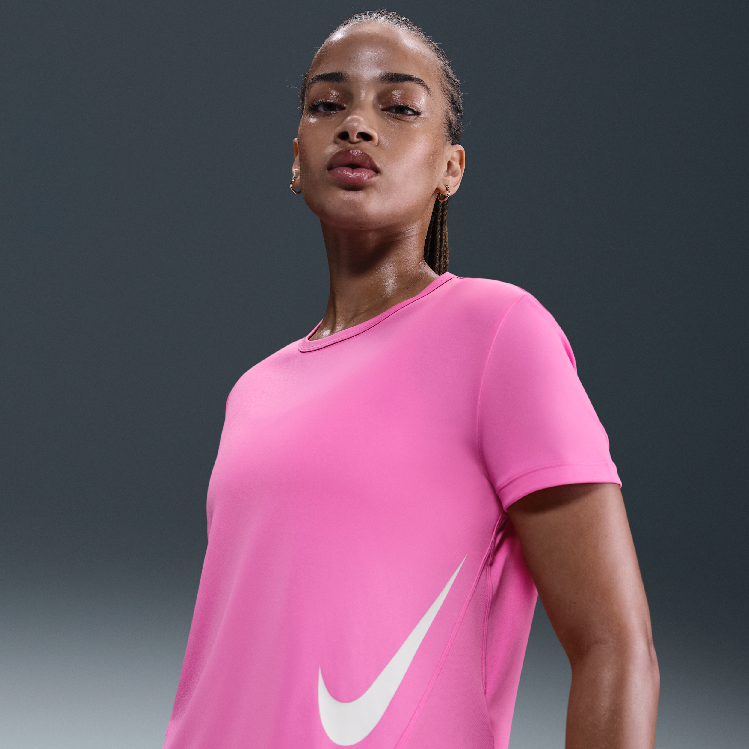 Nike Tempo Swoosh Run Dri-FIT hardlooptop met korte mouwen voor dames - Roze