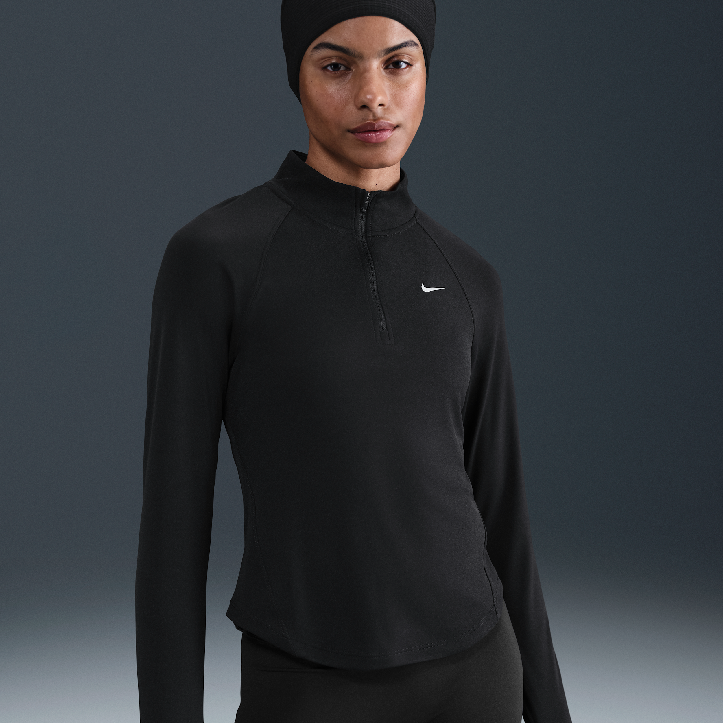 Nike Tempo Swoosh Run Dri-FIT hardlooptop met korte rits voor dames - Zwart