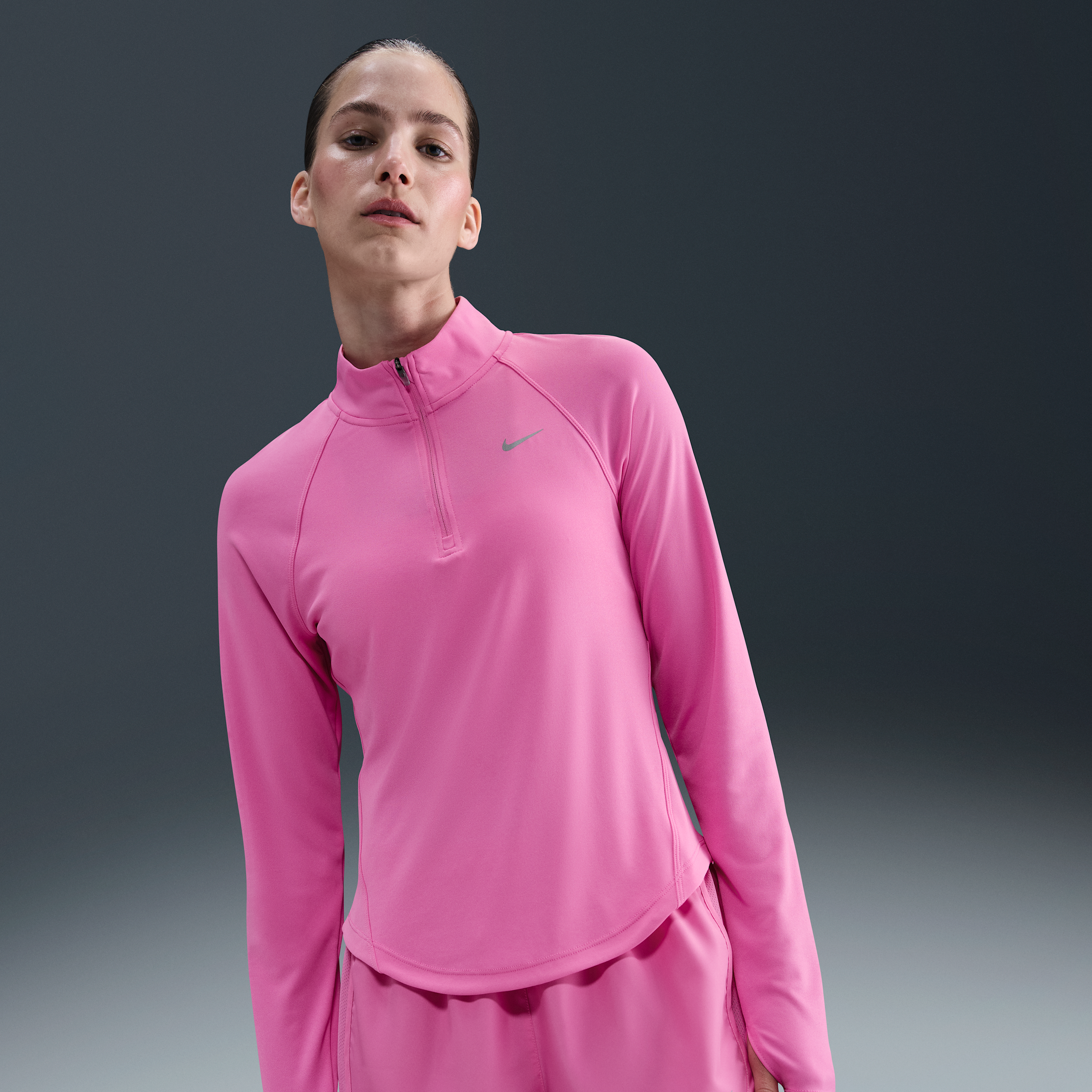 Nike Tempo Swoosh Run Dri-FIT hardlooptop met korte rits voor dames - Roze