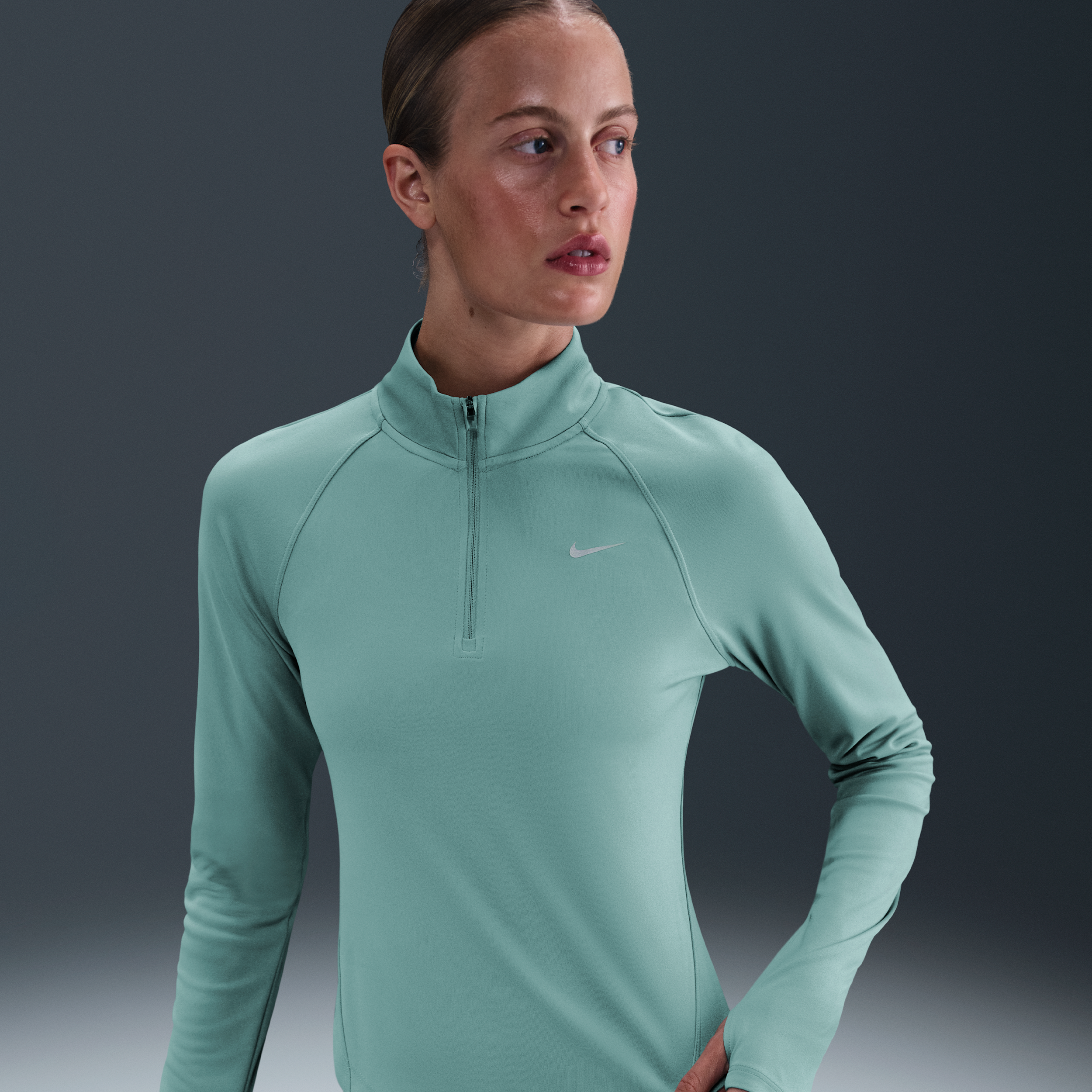 Nike Tempo Dri-FIT hardlooptop met korte rits voor dames - Groen