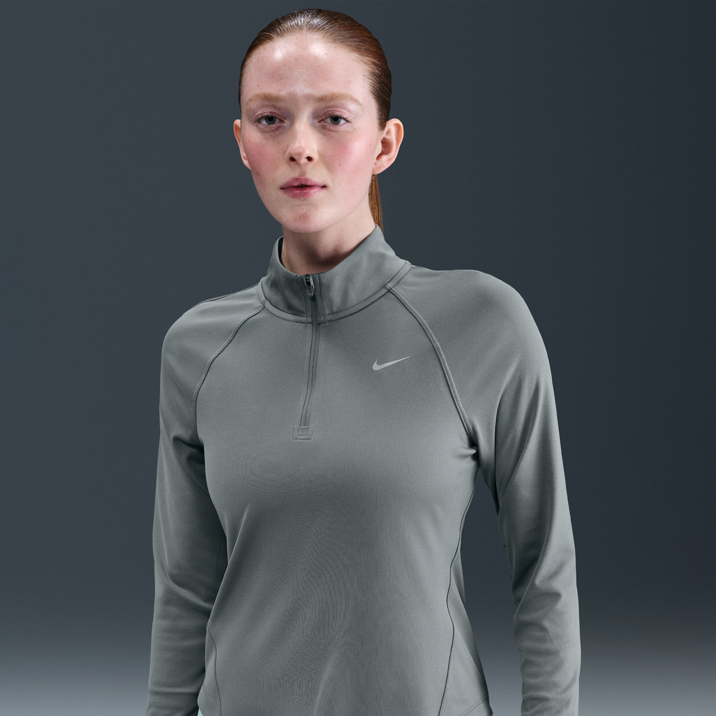 Nike Tempo Dri-FIT hardlooptop met korte rits voor dames - Grijs