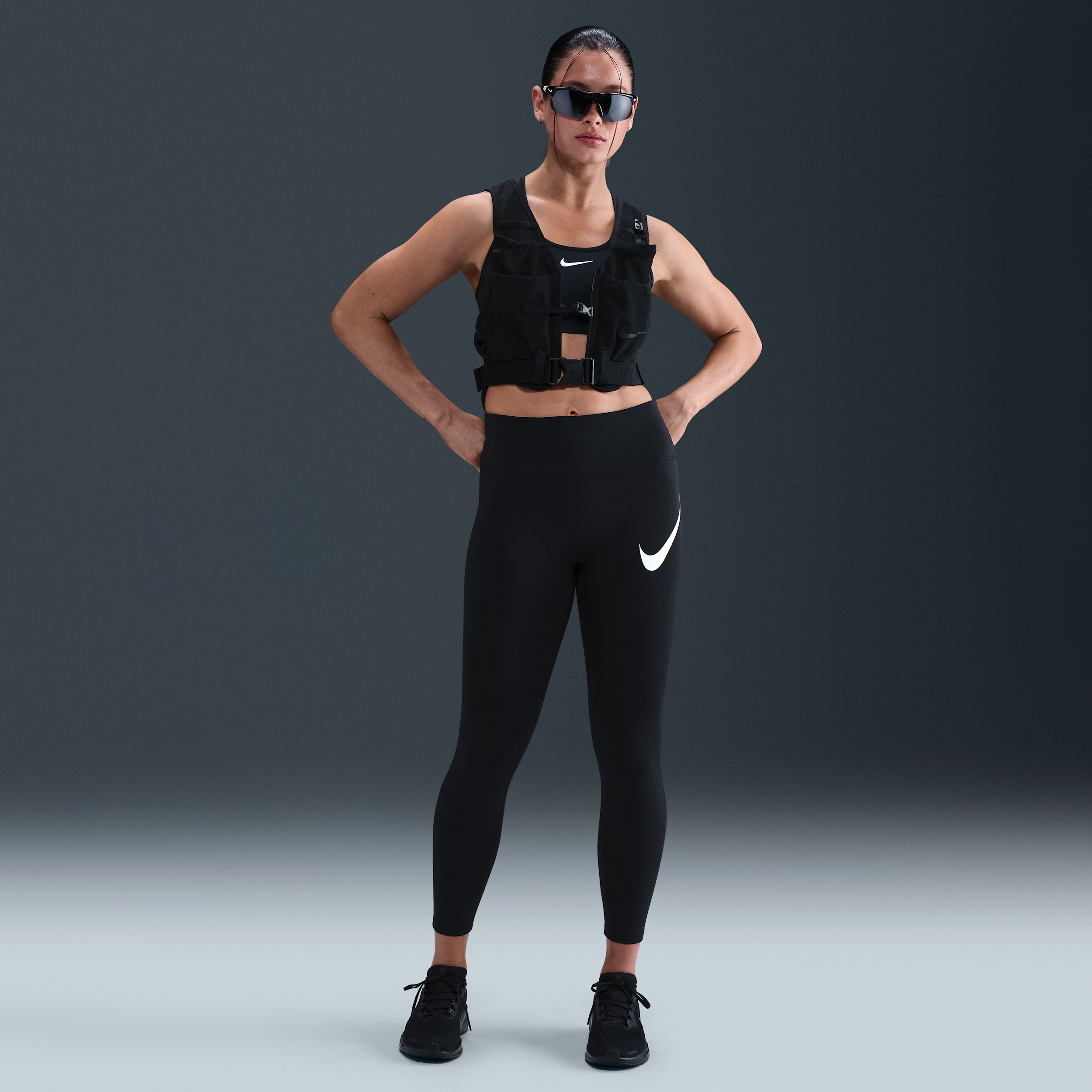 Nike Tempo Swoosh Run 7/8-hardlooplegging met hoge taille voor dames - Zwart