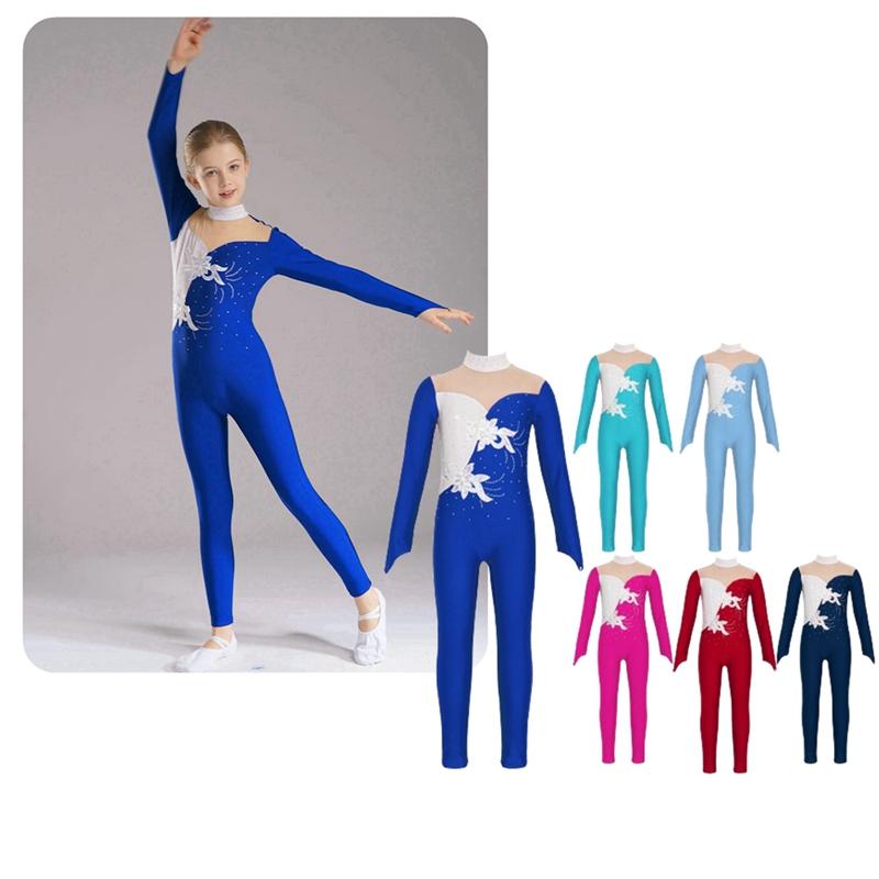 Yunduantong-home Kinderen Meisje Ballet Dans Sport Workout Dancewear Acrobatiek Gymnastiek Jumpsuit Full Body Eendelig Figuur Schaatsen Kostuum 9-10 Years warm roze kleur