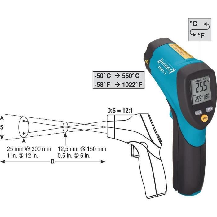 ARBORESCENCE Thermomètre infrarouge - Hazet - Optique - Plage de mesure -50 à +550 °C - 12:1 - Sans contact