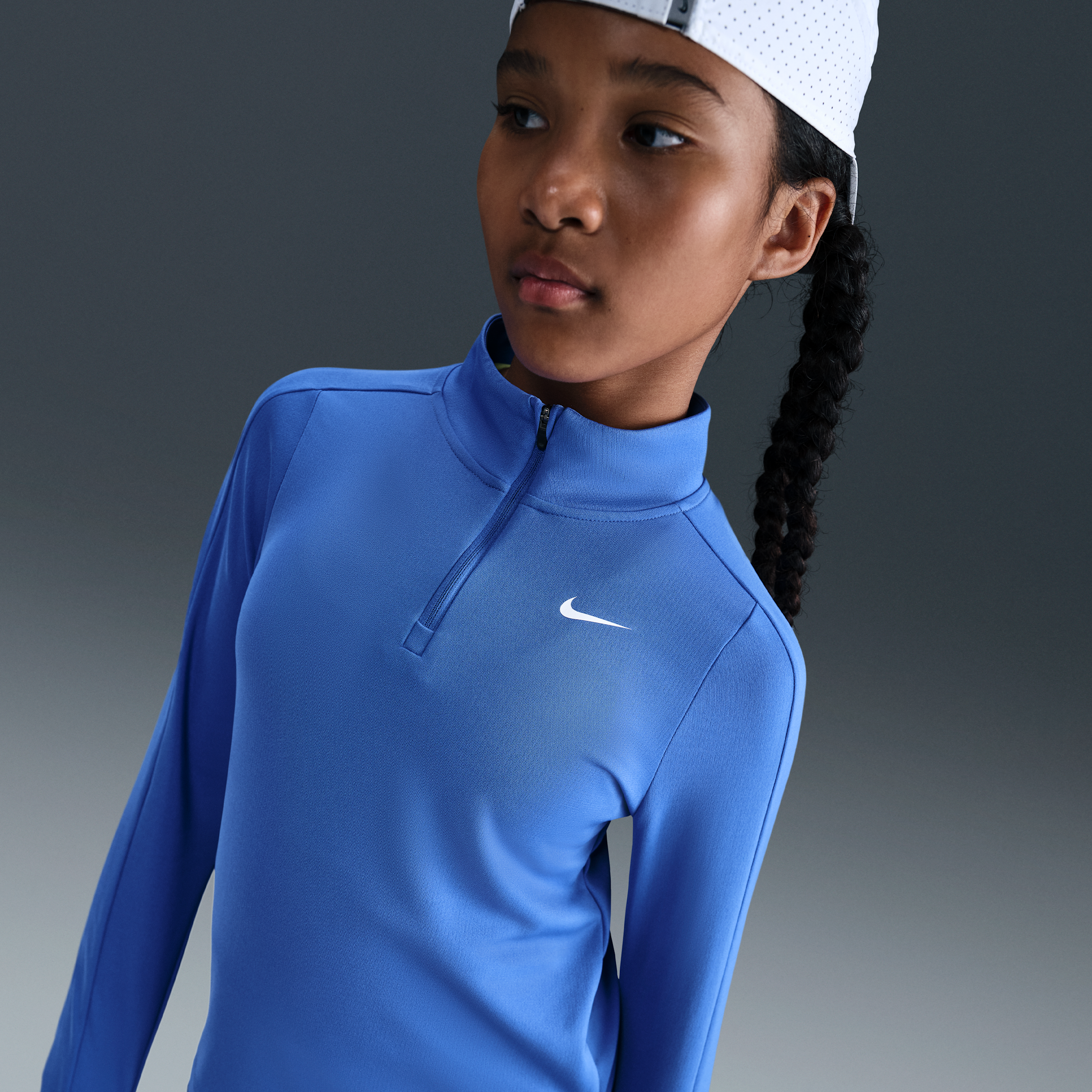 Nike Dri-FIT meisjestop met lange mouwen en korte rits - Blauw