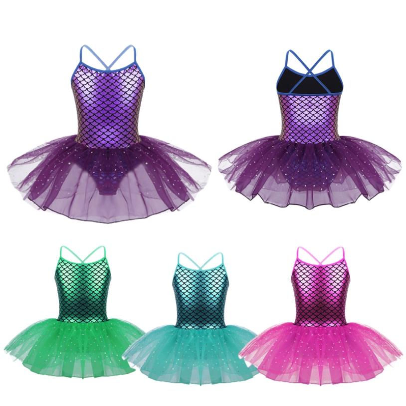 Inlzdz Kinderen Meisjes Ballerina Fee Prom Party Kostuum Kinderen Lovertjes Zeemeermin Dans Jurk Dancewear Gymnastiek Turnpakje Ballet Tutu Jurk 5-6 Years meer blauwe kleur
