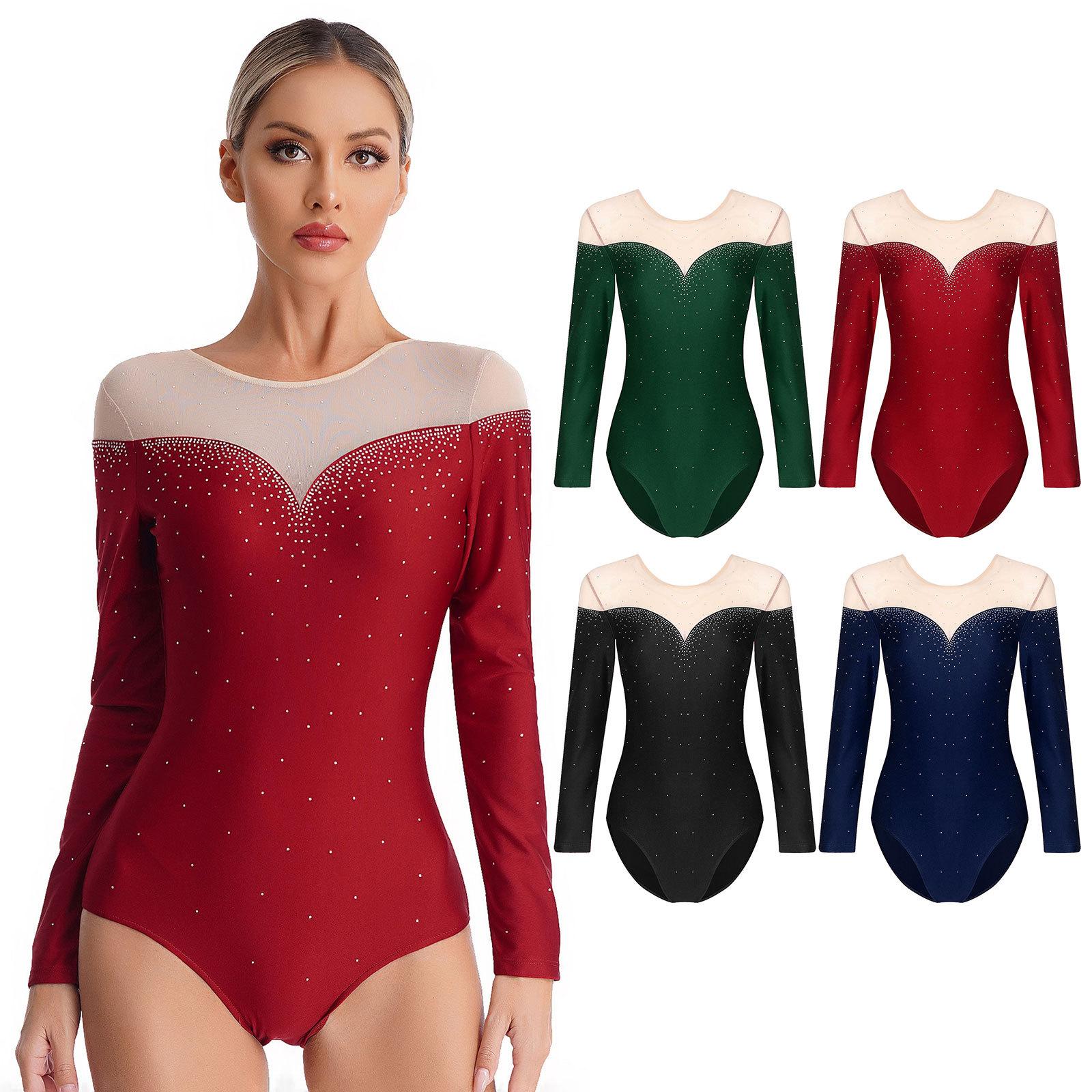 Yunduantong-home Vrouwen Jazz Dans Kostuum Ritmische Gymnastiek Podiumkleding Atletische Actieve Kleding Leotard Atletische Kunstschaatsen Bodysuit Danskleding XXL donkergroene kleur
