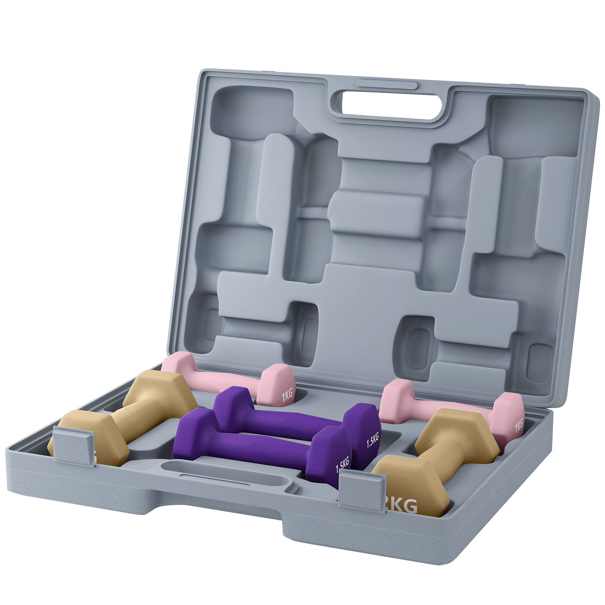 SPORTNOW Dumbbellset, 6-delige set dumbbells met gewichten, dumbbellset van staal, 1kg, 1,5kg, 2kg