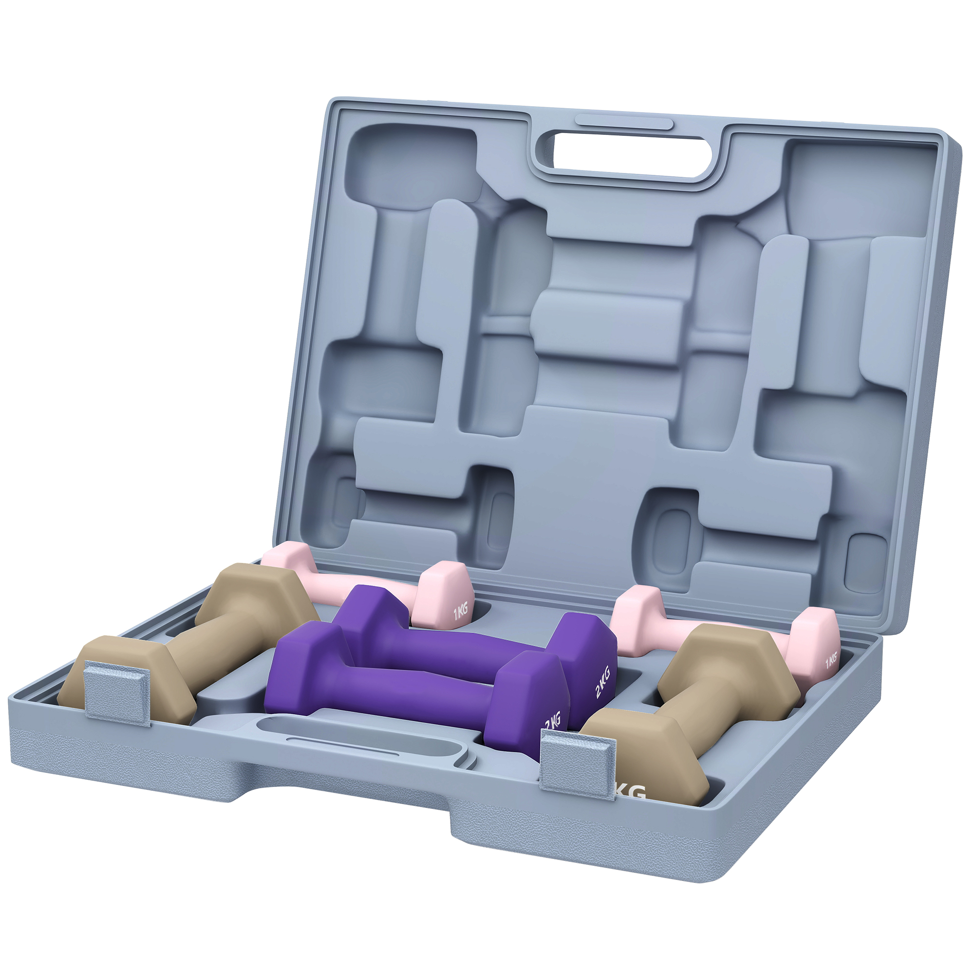 SPORTNOW Hantelset, 6-delig gewichtenset, dumbbellset van staal, 1kg, 2kg, 3kg