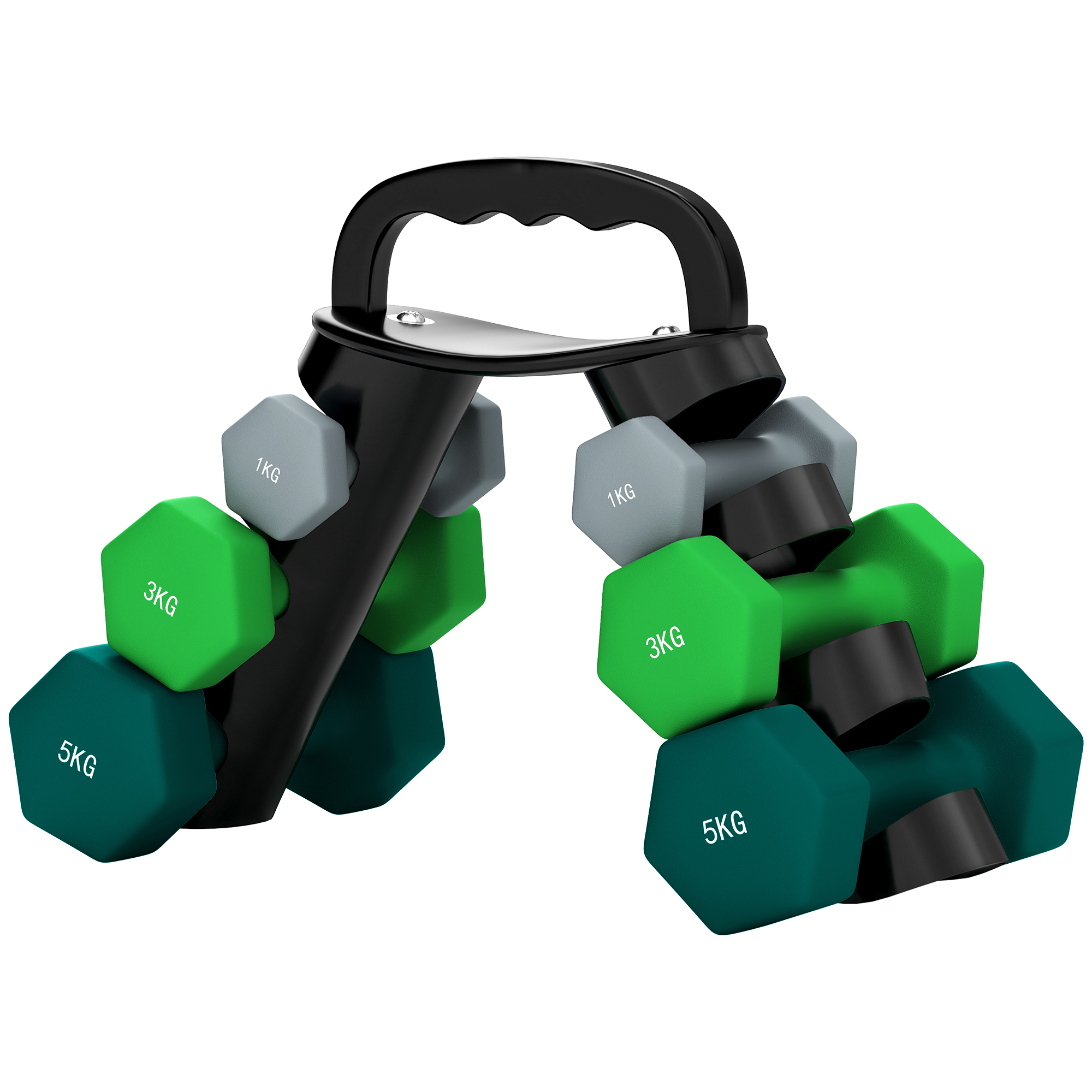 SPORTNOW halterset, complete set met opbergrek, ideaal voor thuis fitness, 6 halters, 2 x 1kg, 2 x 3kg, 2 x 5kg | Aosom.nl