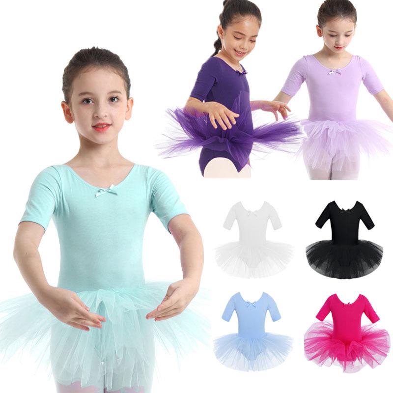 Aislor Kinderen Meisjes Korte Mouw Gymnastiek Turnpakje Jurk Ballet Tutu Dans Jurk Fancy Kostuum Dancewear 4-5 Years wit