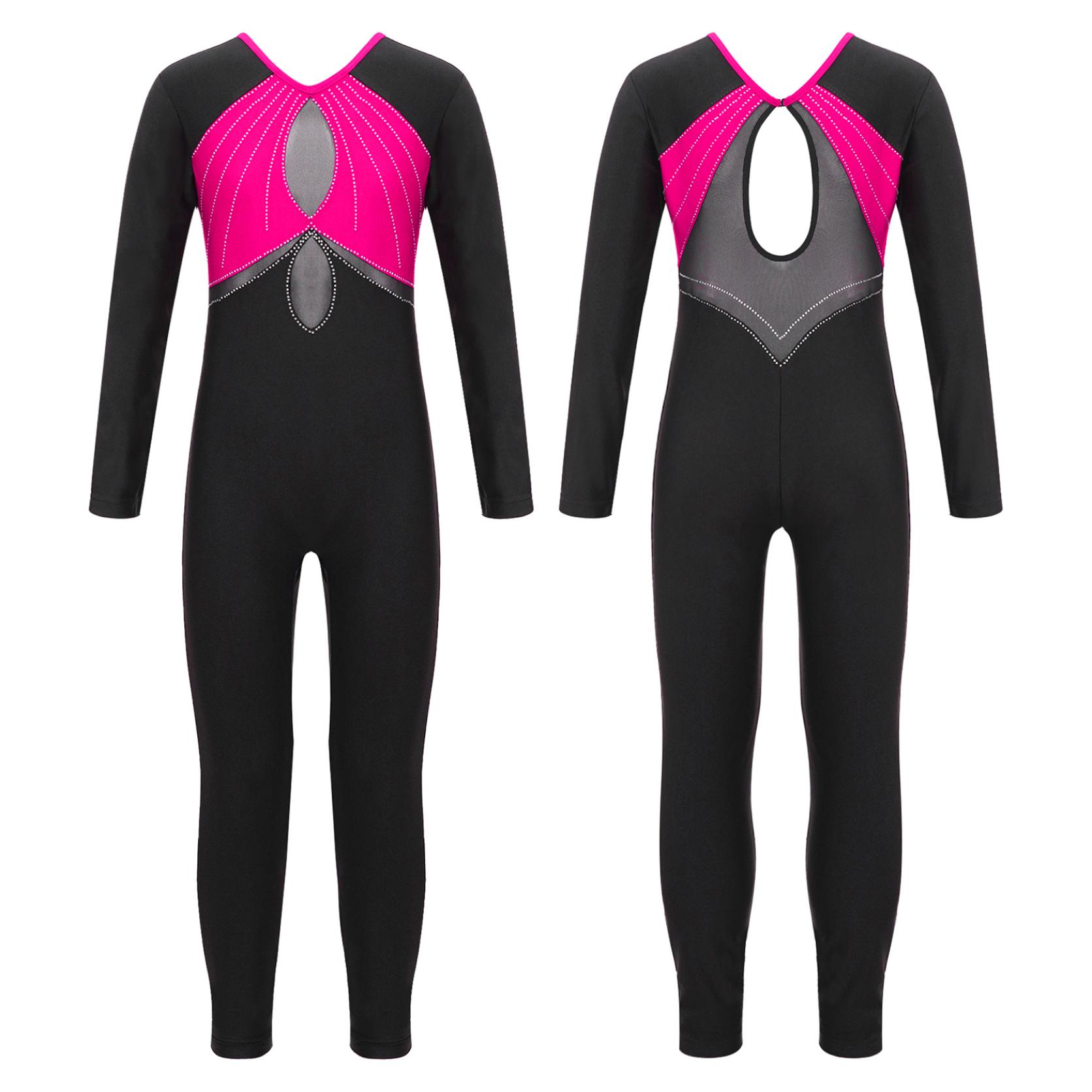 Yunduantong-home Kinderen Meisjes Ballet Dans Maillots Figuur Schaatsen Acrobatiek Ritmische Gymnastiek Biketard Jazz Dancewear Splice Bodysuit Unitard 13-14 Years warm roze kleur