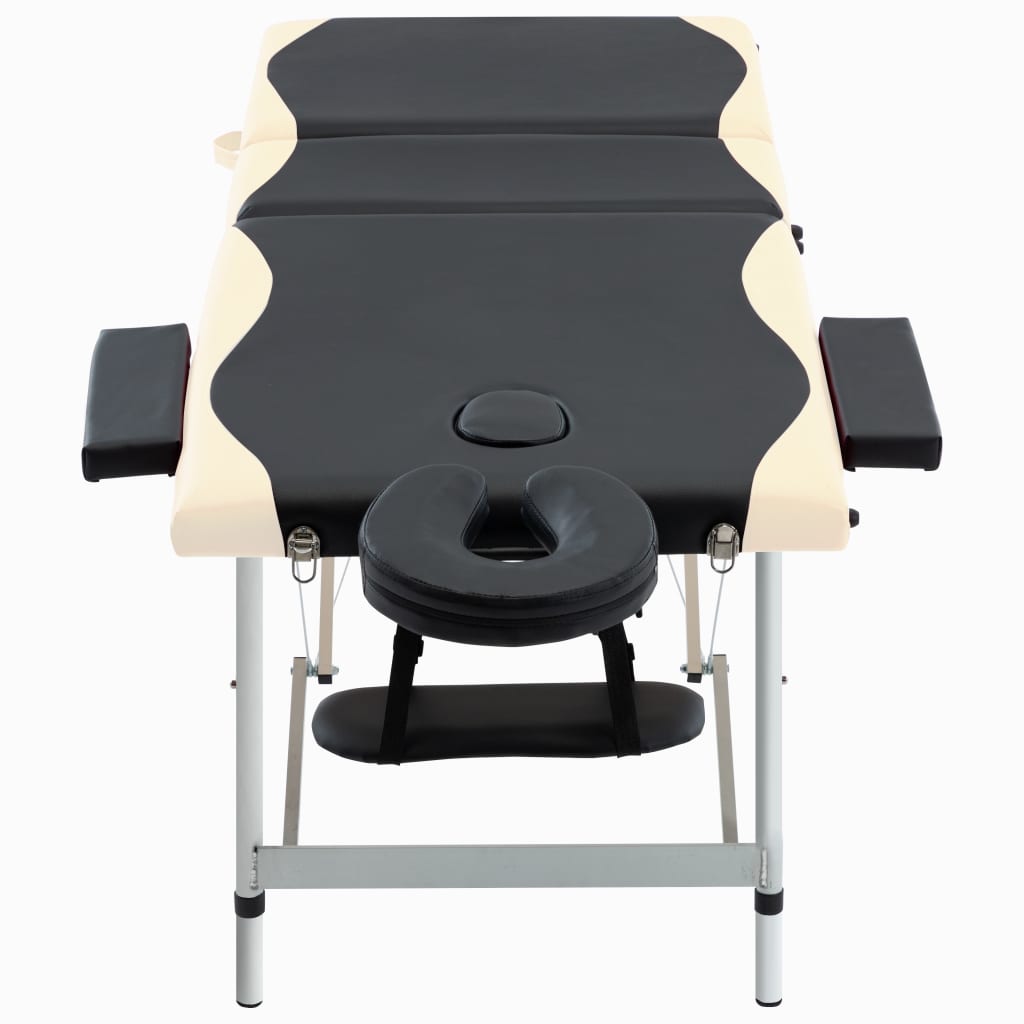 vidaXL Massagetafel inklapbaar 3 zones aluminium zwart en beige