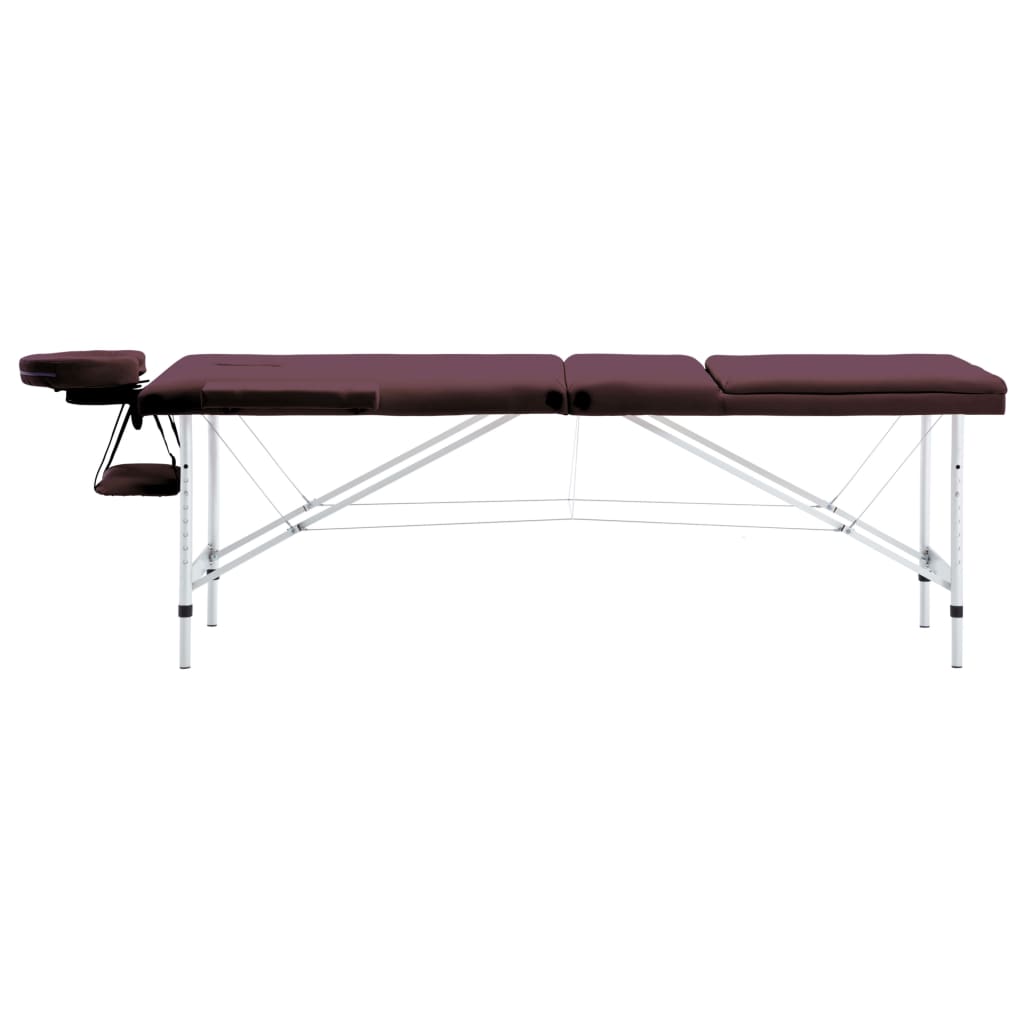 vidaXL Massagetafel inklapbaar 3 zones aluminum wijnpaars