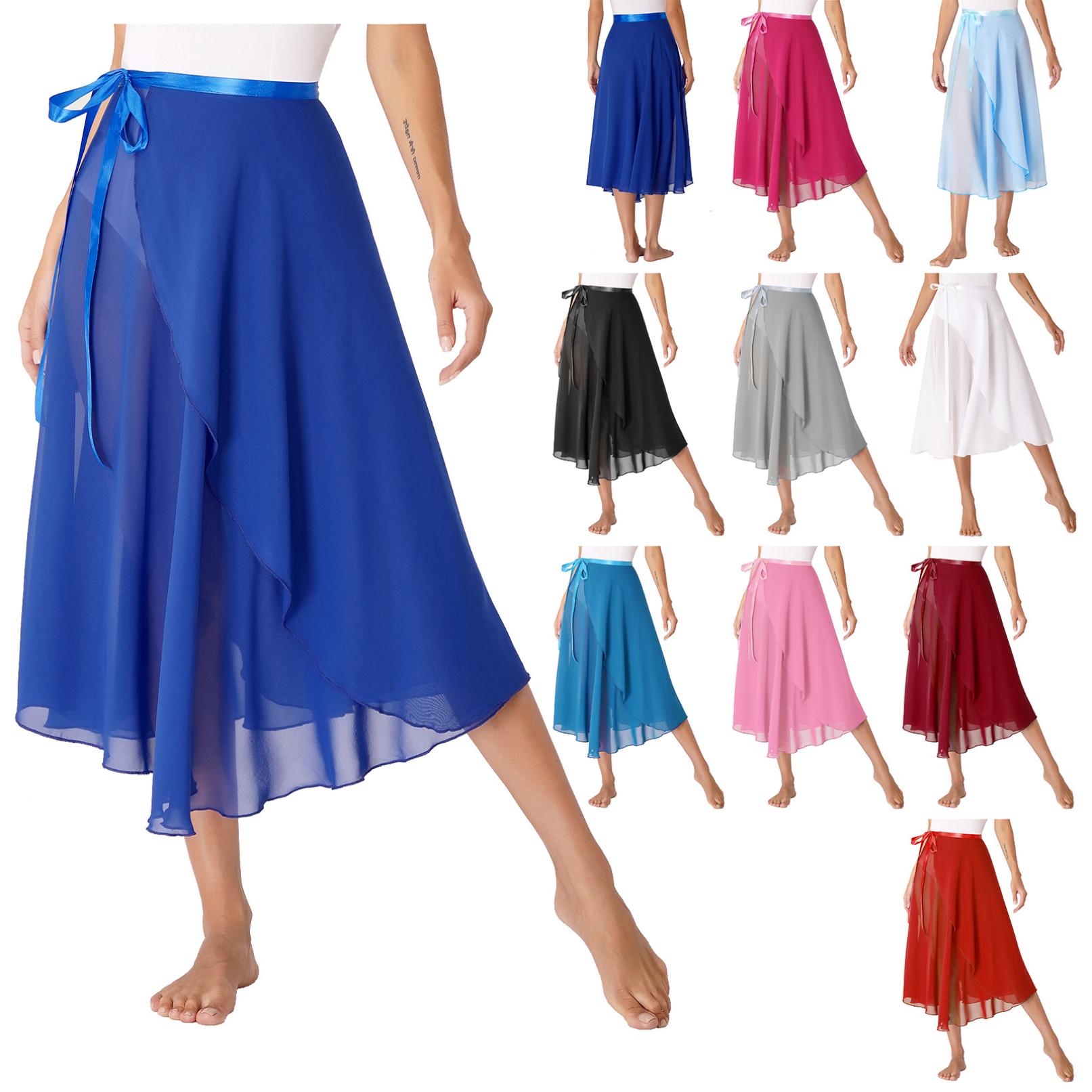 WinYing Dames professionele balletdans wikkelrok chiffon volwassen asymmetrische rok moderne danstrainingaccessoires One Size lichtblauwe kleur