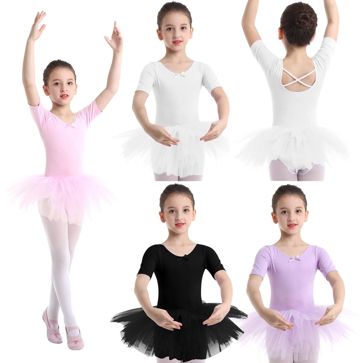 Linjinx Balletjurk Kinderen Halve mouwen Katoen Dans Ballet Tutu Jurk Turnpakje Meisje Gymnastiek Danskleding Ballerina Feestkostuums 4-5 Years roze