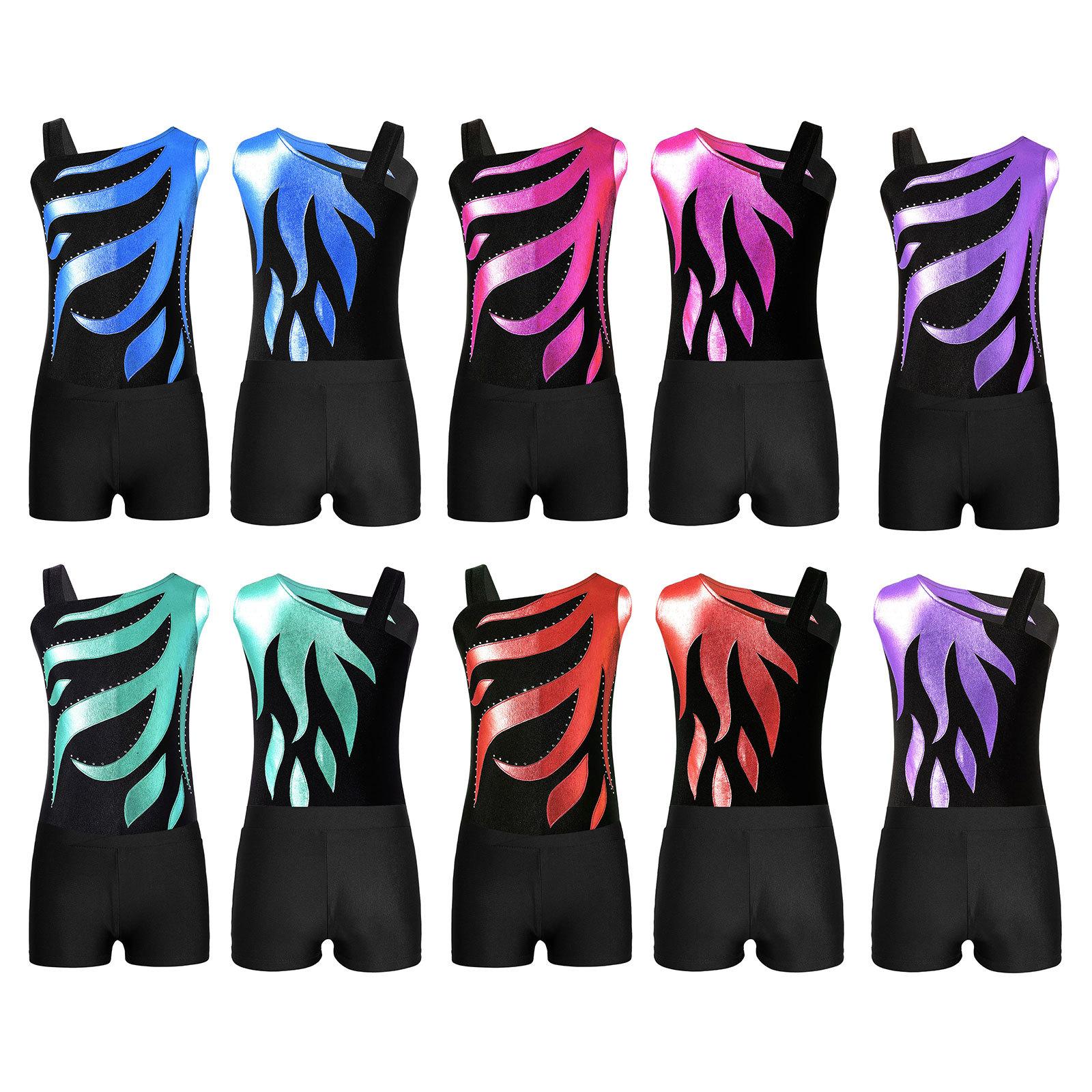 RUNQHUI 2 stuks kindermeisjes mouwloze gymnastiek maillots ballet dans bodysuit unitards met shorts 3-4 Years rood/zwart