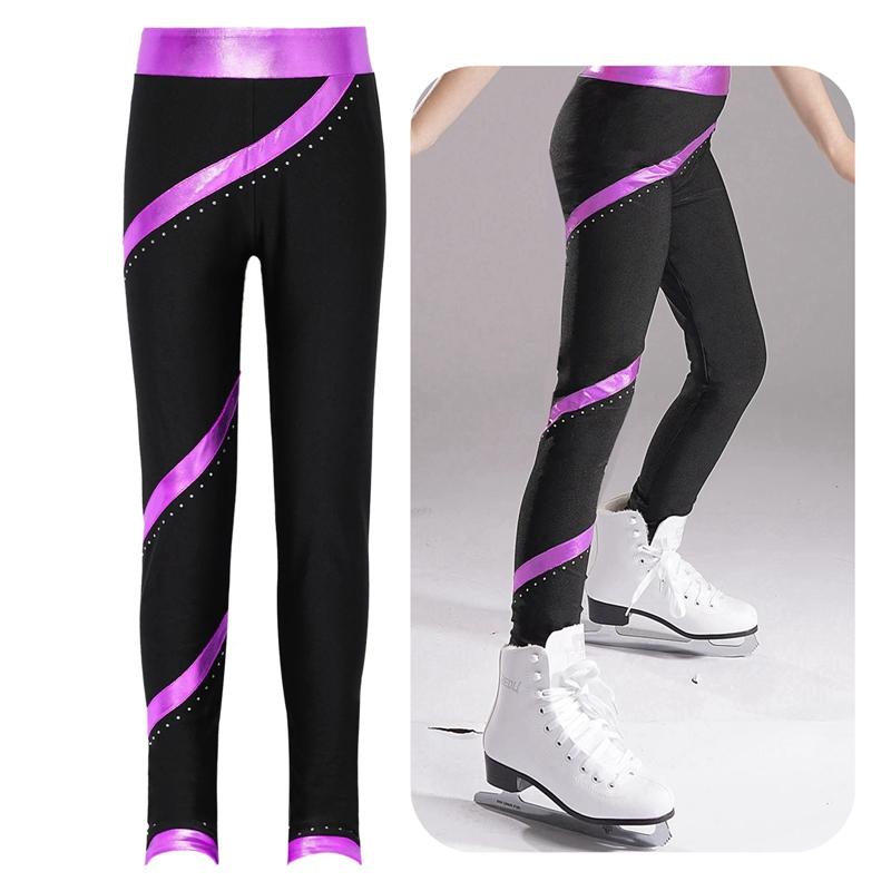 Yunduantong-electronic Kinderen Meisjes Jazz Dans Kunstrijden Prestatie Kostuum Glanzende Strass Gestreepte Broek Ballet Gymnastiek Atletische Leggings 9-10 Years zilver