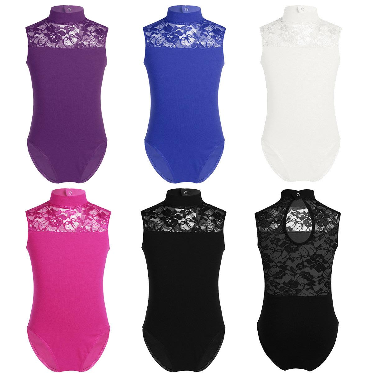YOOJIA Kinderen Meisjes Turtle Neck Kant Mouwloos Ballet Gymnastiek Leotard Jumpsuit Danskleding 13-14 Years ivoor