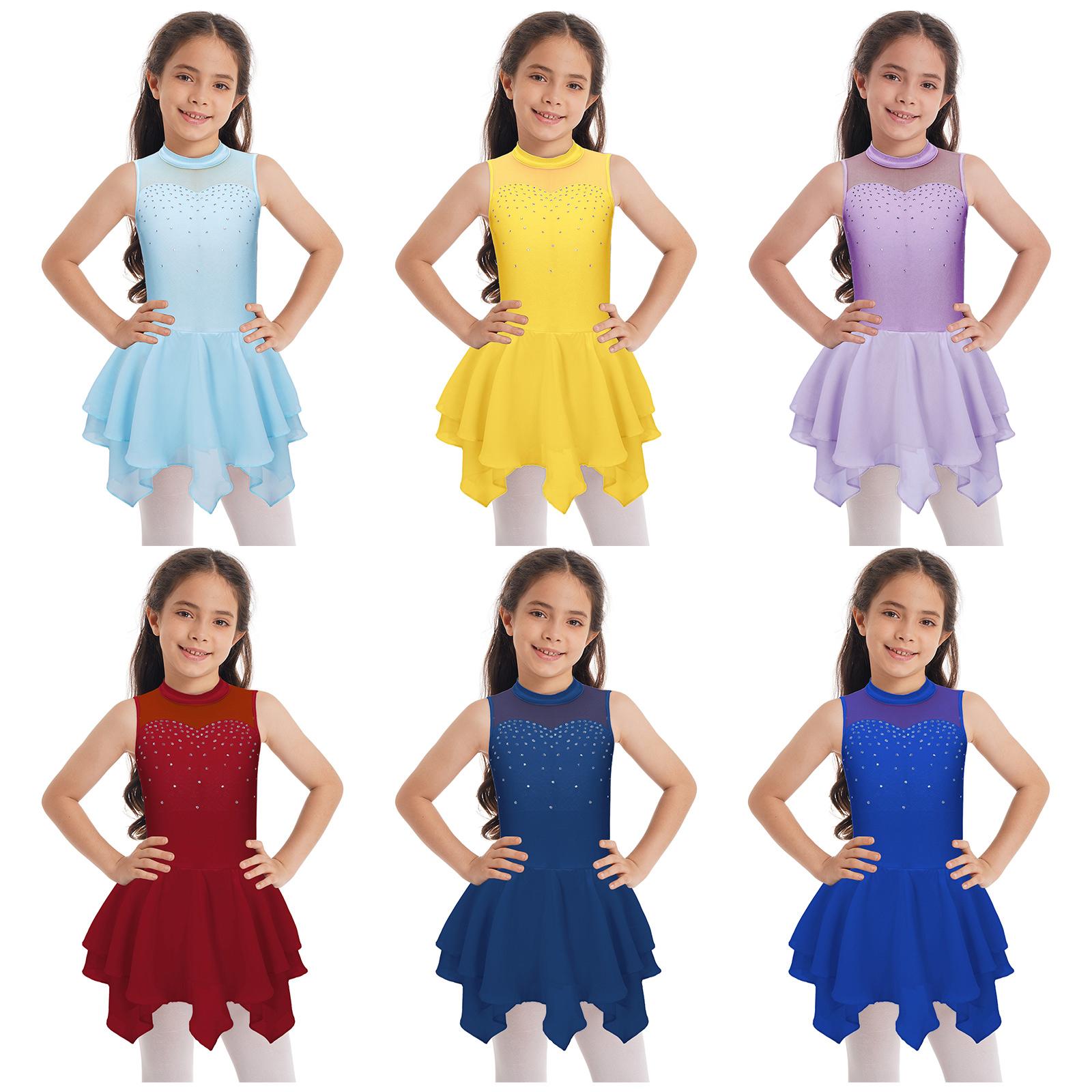 Linjinx Meisjes Mouwloze Strass Ballet Dans Jurk IJs Schaats Jurk Ballerina Wedstrijd Danskleding 7-8 Years lavendel