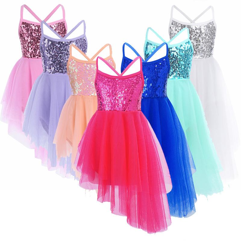 IEFiEL 2 Meisjes Pailletten Ballet Tutu Jurk Kinderen Tule Lyrische Dans Gymnastiek Turnpakje Jurk Ballerina Danskleding 5-6 Years helder roze
