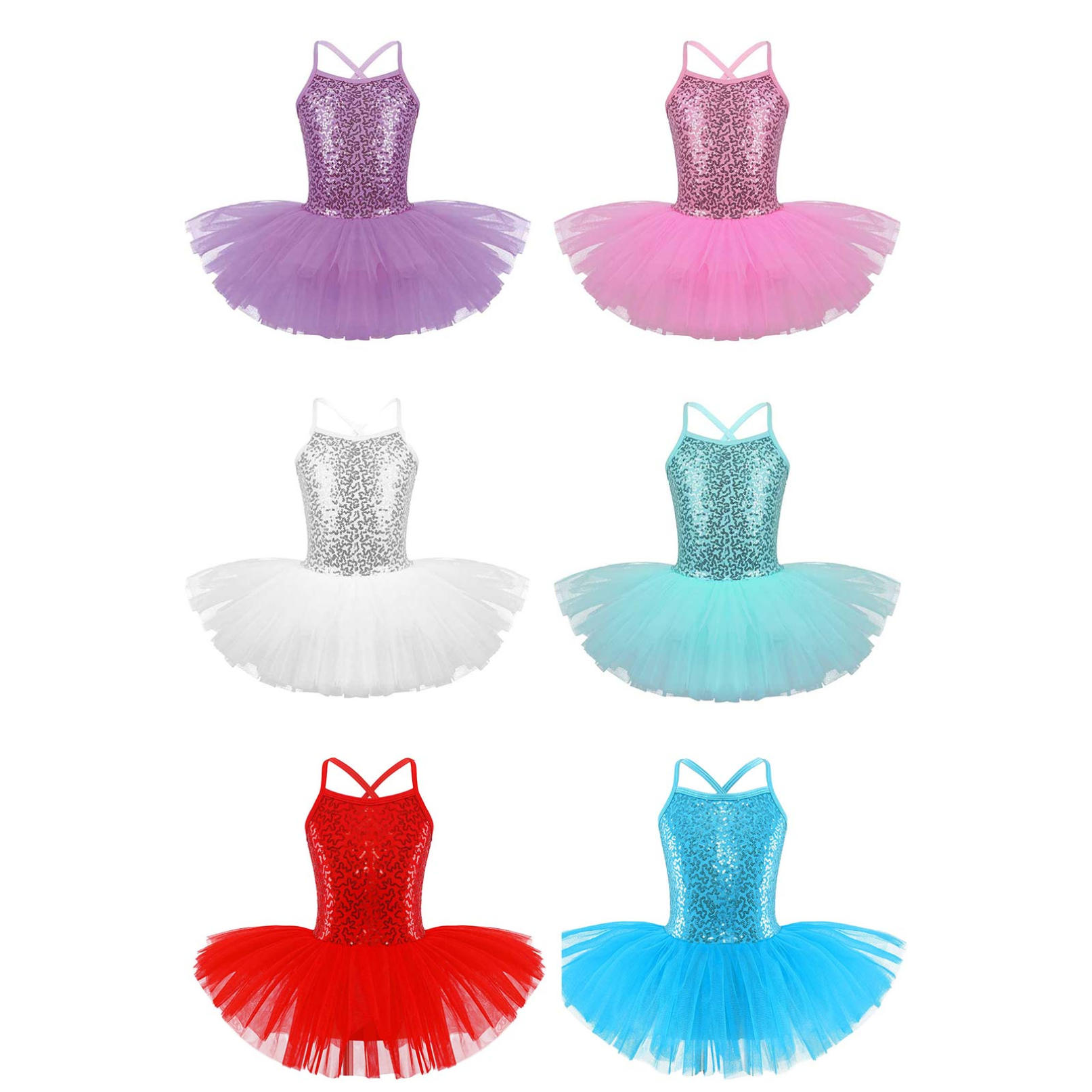 YOOJIA Meisjes Lovertjes Hemdje Ballet Tutu Jurk Rok Turnpakje Ballerina Glinsterende Danskleding Kostuums 7-8 Years paars