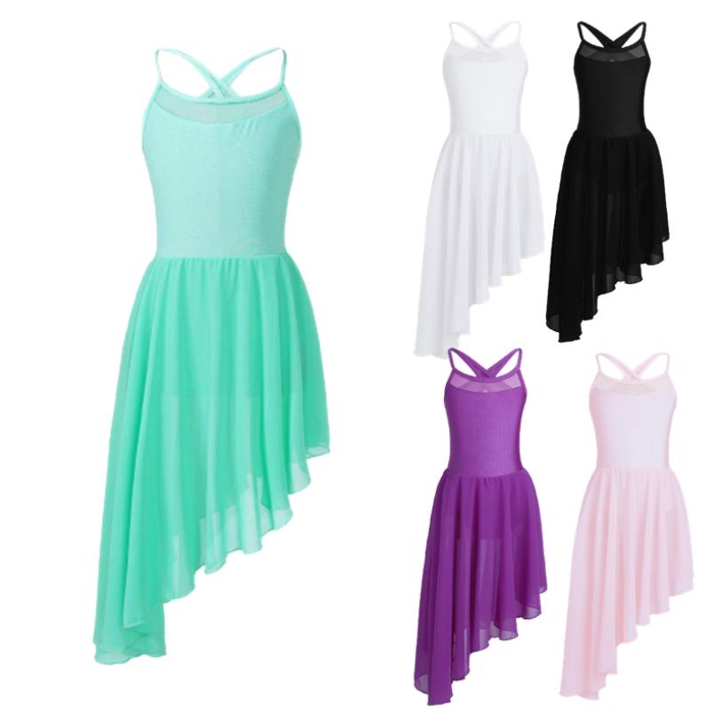 YONGHS Kinderen meisjes mouwloze uitsparing terug lyrische hedendaagse dans leotard jurk latin dans kostuum 13-14 Years zwart