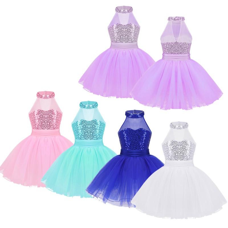 Aislor Meisjes Mouwloze Mock Hals Ballet Tutu Jurk Gymnastiek Turnpakje Dans Kleding Kids Kinderen Lovertjes Kostuum 4-5 Years roze