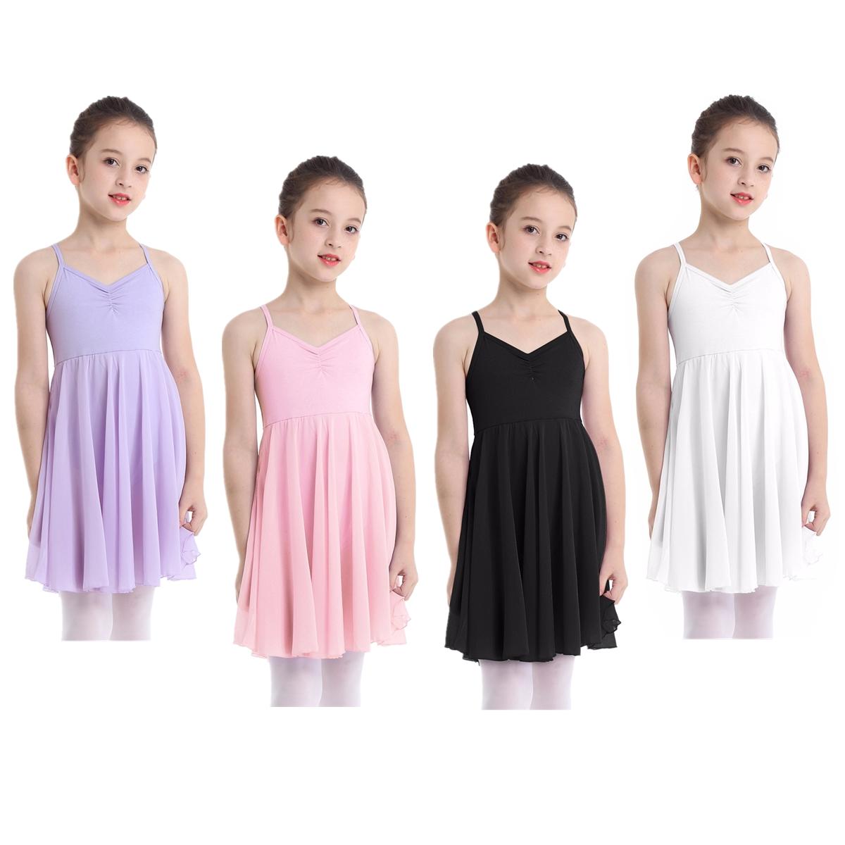 IEFiEL Kids Girls Cross Back Camisole Leotard Ballet Tutu Dress Dance wear Costumes 5-6 Years wit