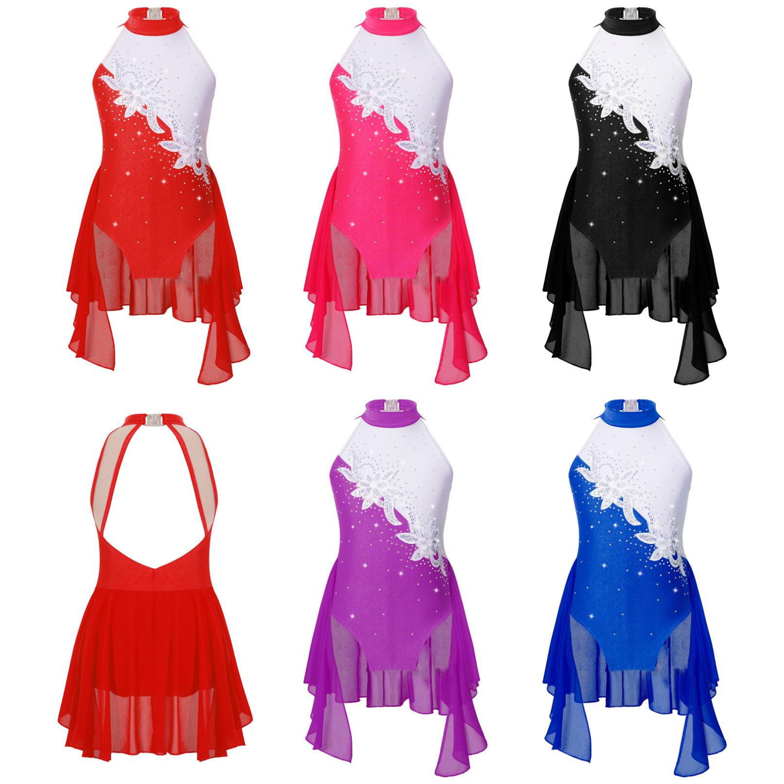 WinYing Kid Meisjes Ballet Gymnastiek Turnpakje Jurk Strass Pailletten Lyrische Dans Figuur Schaatsen Jurk Ballerina Stadiumkostuums 11-12 Years zwart