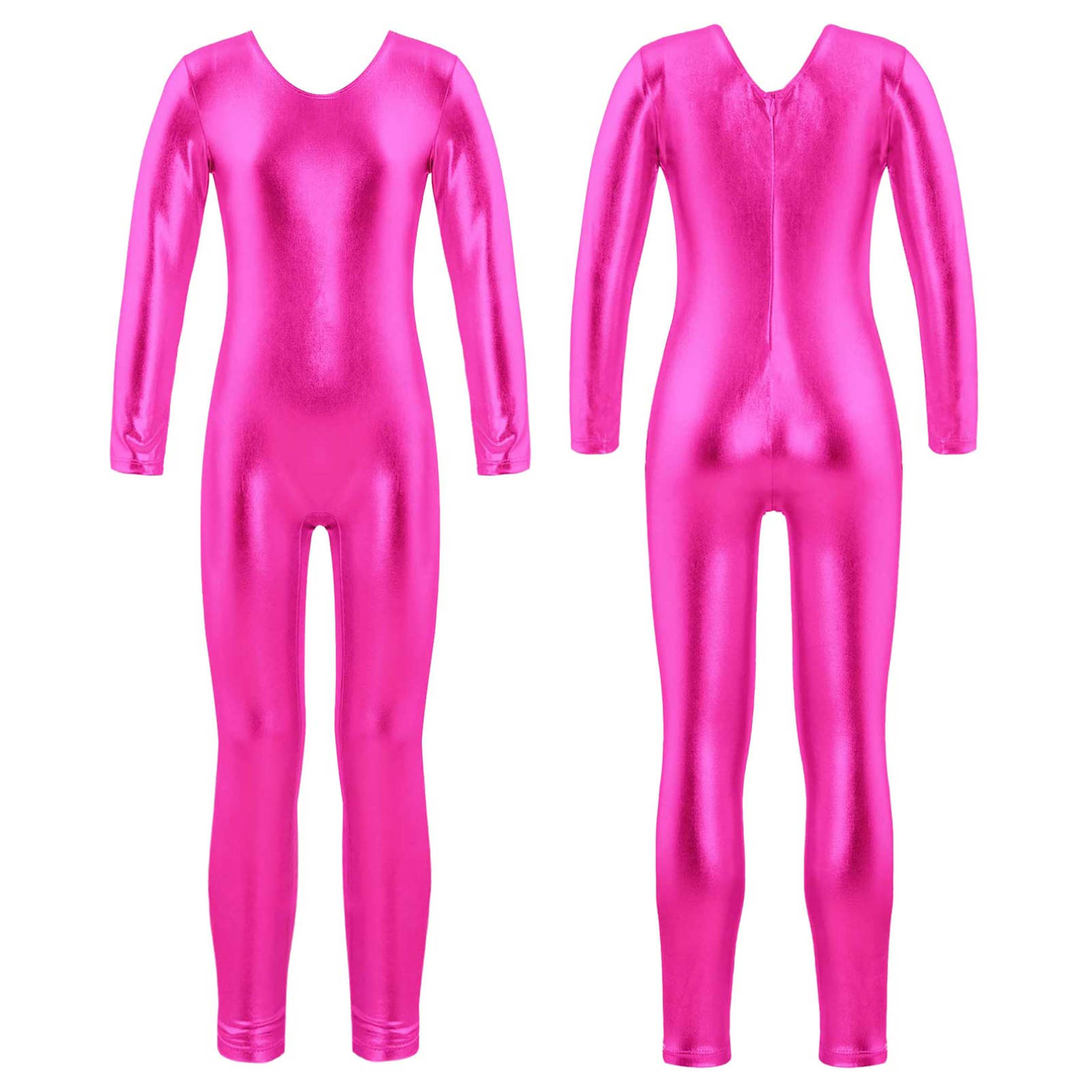 WinYing Kinderen Meisjes Basic Lange Mouw Unitard Turnpakje Jumpsuit Een Stuk Gymnastiek Sport Ballet Dans Slijtage Outfit 7-8 Years zilver