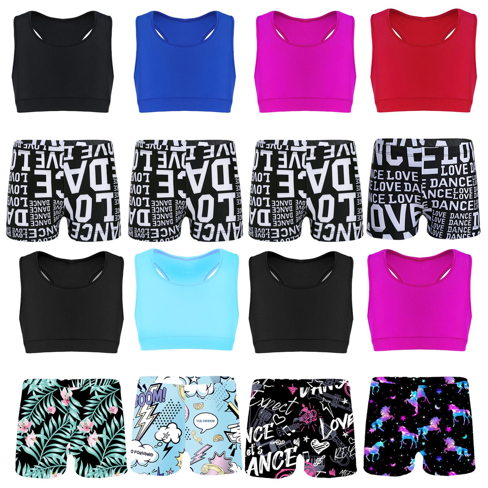 Aislor Kinderen Meisjes Ballet Dans Sport Racer Back Crop Top met Shorts Gymnastiek Actieve kleding 10-12 Years rood
