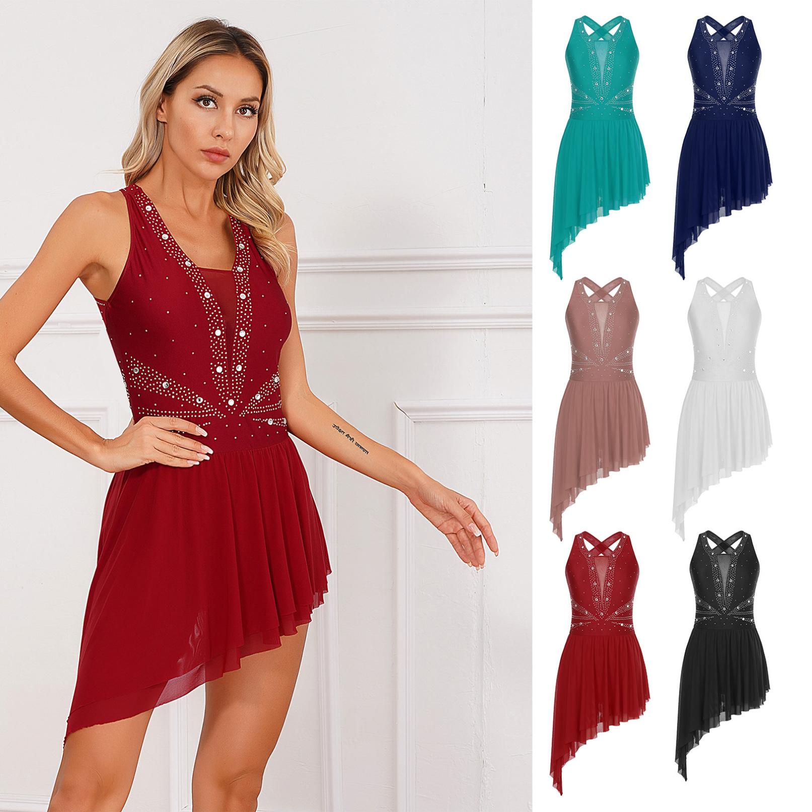 Yeahdor Dames volwassen ballet hedendaagse dansjurk gymnastiek turnpakje lyrisch danskostuum chiffon flowy jurk M groen