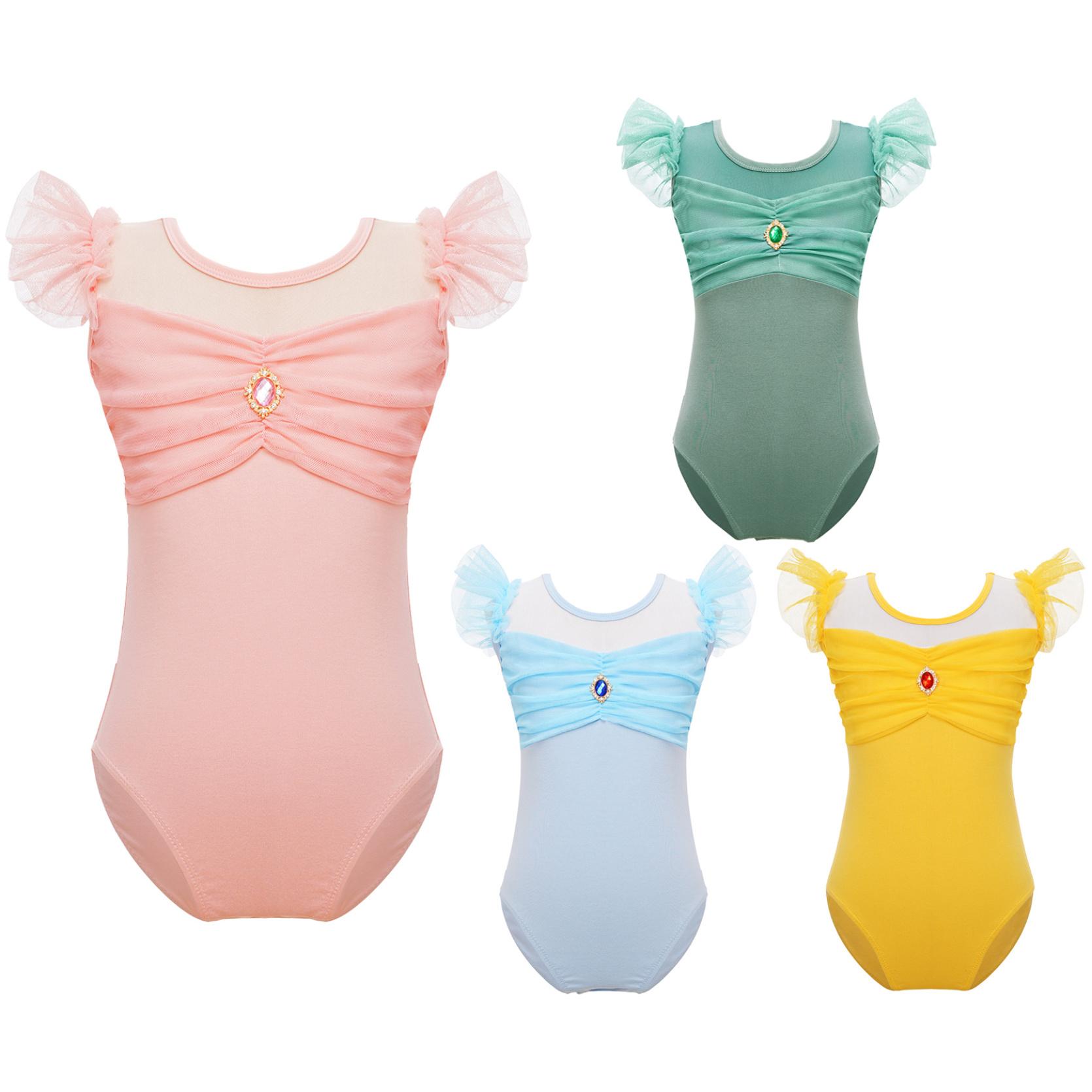 IEFiEL Ballet maillots voor meisjes kinderen vliegende mouwen dans bodysuit ballerina gymnastiek turnpakje 5-6 Years groen