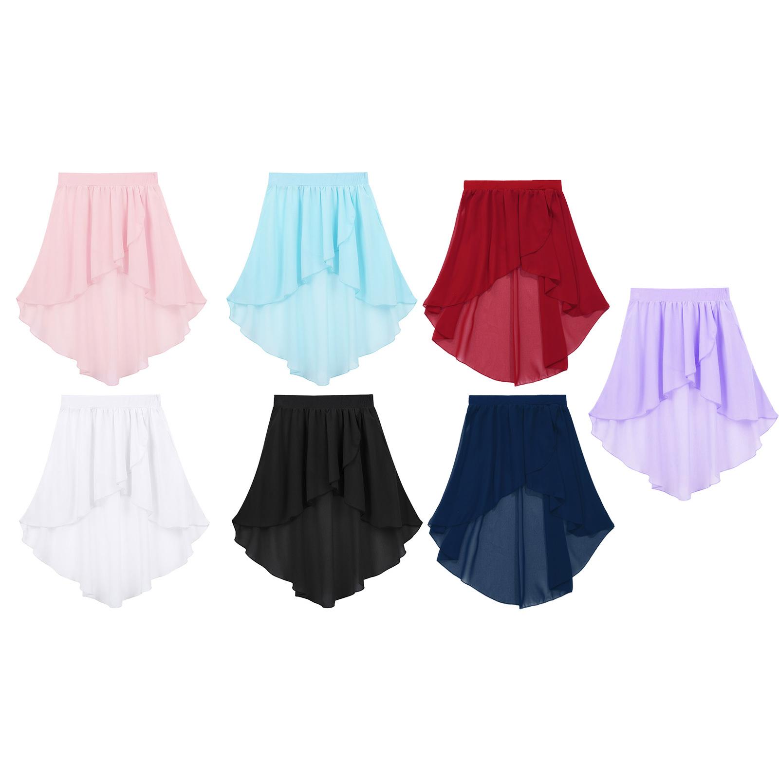 Manyakai Meisjes hoge-lage ballet wikkelrok elastische doorschijnende chiffon asymmetrische tutu oefenvoorstelling kostuum 7-8 Years marineblauwe kleur