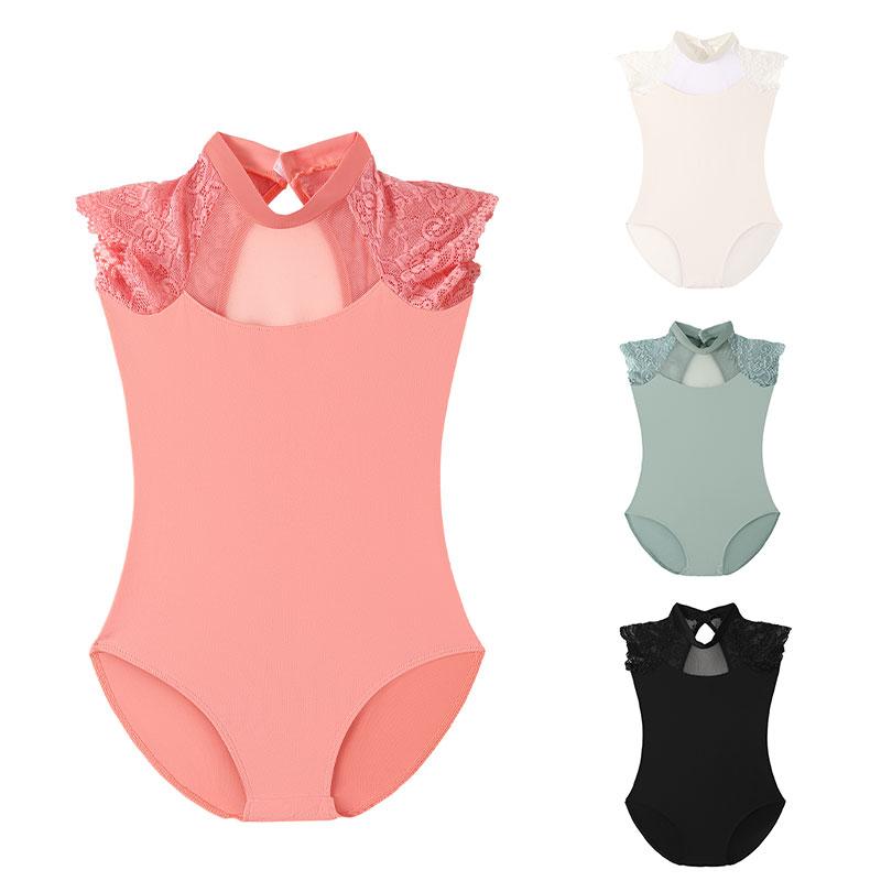 Love dance,love life Meisjes kant ballet leotards staande kraag holle rug gymnastiek leotard katoenen ballet bodysuit kinderen dans leotards voor meisjes 150 groen
