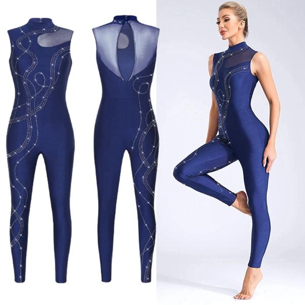 Yunduantong-electronic Vrouwen Jazz Danskleding Acrobatische Gymnastiek Unitard Eendelig Mouwloos Dans Bodysuits Schaatsen Jumpsuit Ballet Unitard S zwart