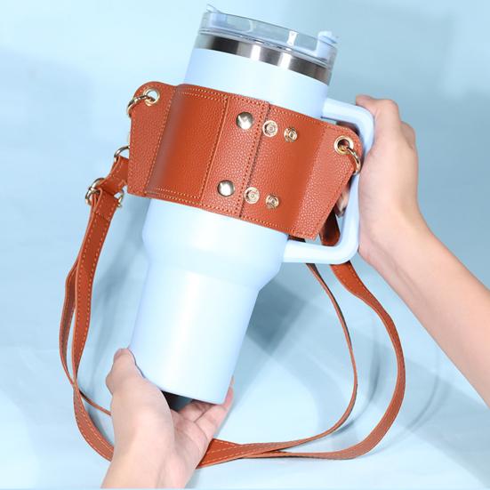 SUNJOY HOUSE Waterfleshouder met verstelbare riem Stevige sluiting Grote dragende kunstleren beker Crossbody Onderarm Waterflesdrager Water roze