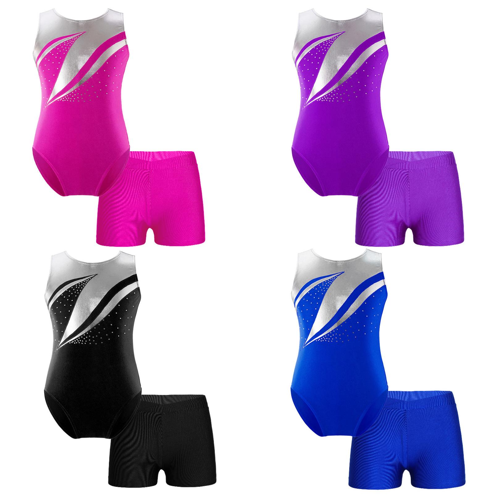 YOOJIA Kinderen Balletdansoutfits Danskledingsets Unitard Schaatsen Jumpsuit Kinderen Meisjes Ballet Gymnastiek Maillots met shorts 9-10 Years zwart