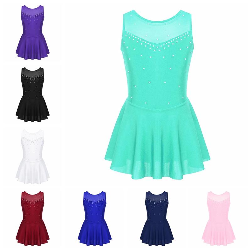 Aislor Kinderen Meisjes Mouwloos Sparkly Strass Tule Terug Figuur Schaatsen Rolschaatsen Ballet Dans Turnpakje Jurk 14-16 Years roze