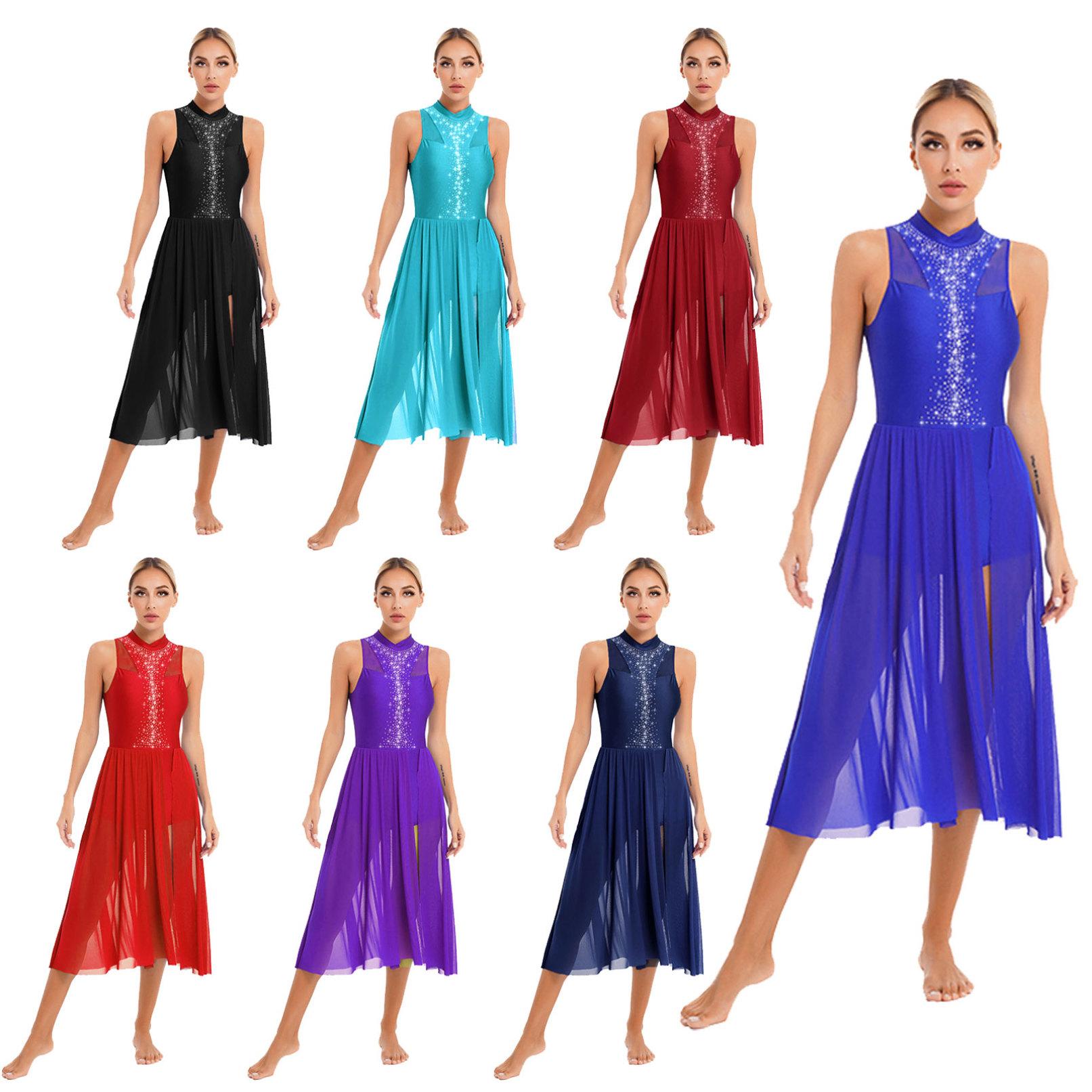 WinYing Dames hedendaagse lyrische dansjurk ballroom dansvoorstelling kostuum mouwloos strass ballet turnpakje jurken XL koningsblauwe kleur