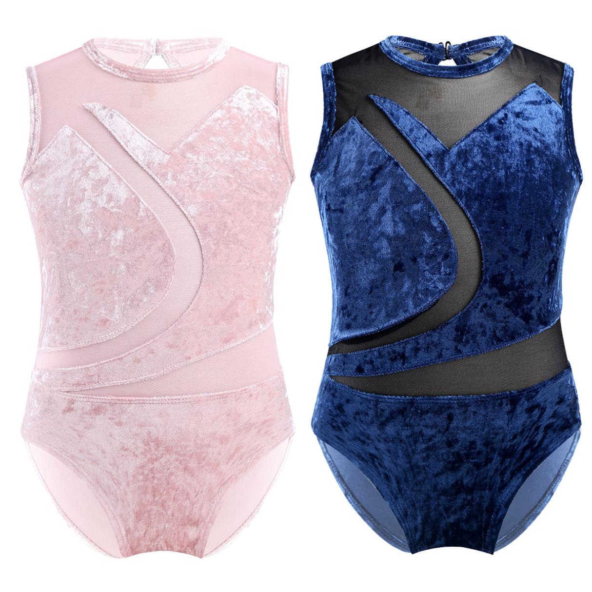 Inlzdz Kinderen Meisjes Mouwloze Zachte Comfortabele Uitsparing Terug Ballet Dans Gymnastiek Turnpakje Jumpsuit 15-16 Years marineblauwe kleur