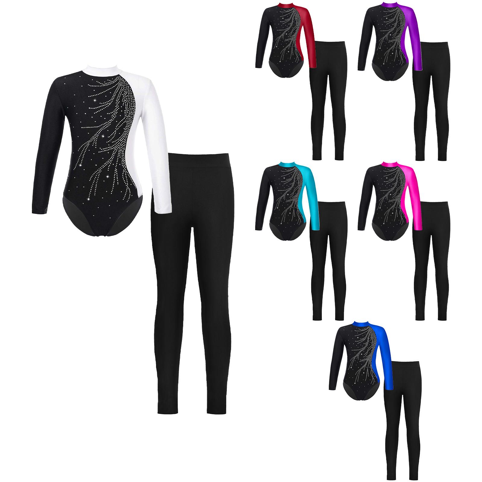 Fldy Kids Meisjes Gymnastiek Dans Outfit Tweedelig Schaatsen Dans Trainingspak Stage Performance Kostuum 15-16 Years blauw/zwart