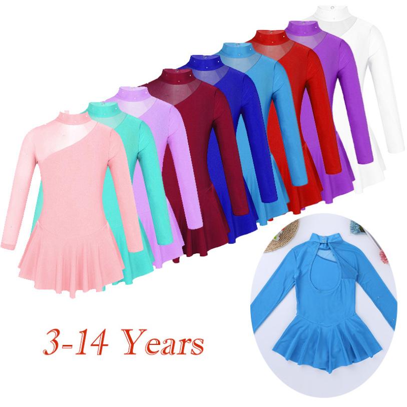 Manyakai Kinderen Meisjes Ballet Dans Turnpakje Mock Neck Tulle Splice Uitsparingen Terug Schaatsen Stage Performance Jurk Dragen 11-12 Years bordeaux