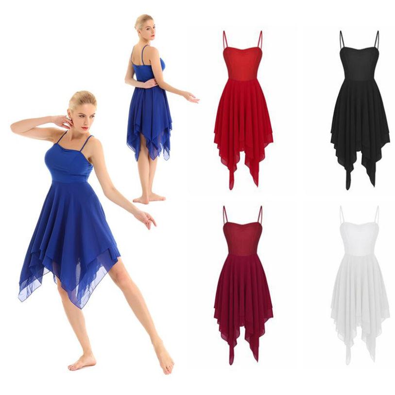 YOOJIA Vrouwen Volwassen Chiffon Overlay Ballet Hedendaagse Moderne Dans Jurk Lyrische Leotard Kostuum Danskleding S wijnrode kleur