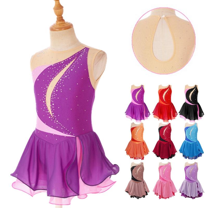 Sywiyi Kinderen Meisjes Ijs Kunstschaatsen Jurk Mouwloos Strass Competitie Kostuums Ballet Dans Tutu Rok 7-8 Years roze