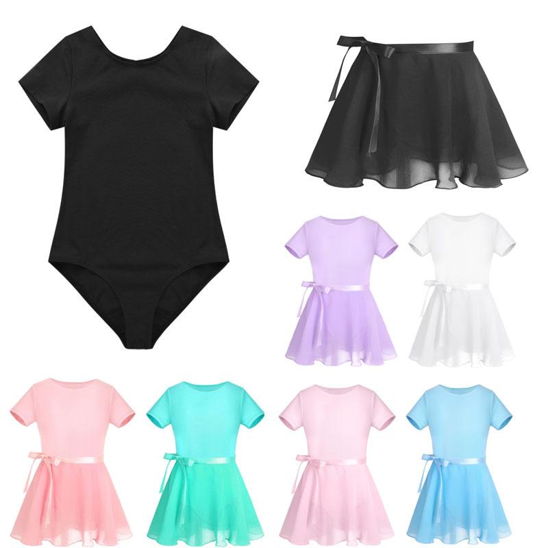 Linjinx Kinderen meisjes turnpakje met korte mouwen en rok ballet tutu dansjurk professioneel ballerinakostuum 5-6 Years zwart